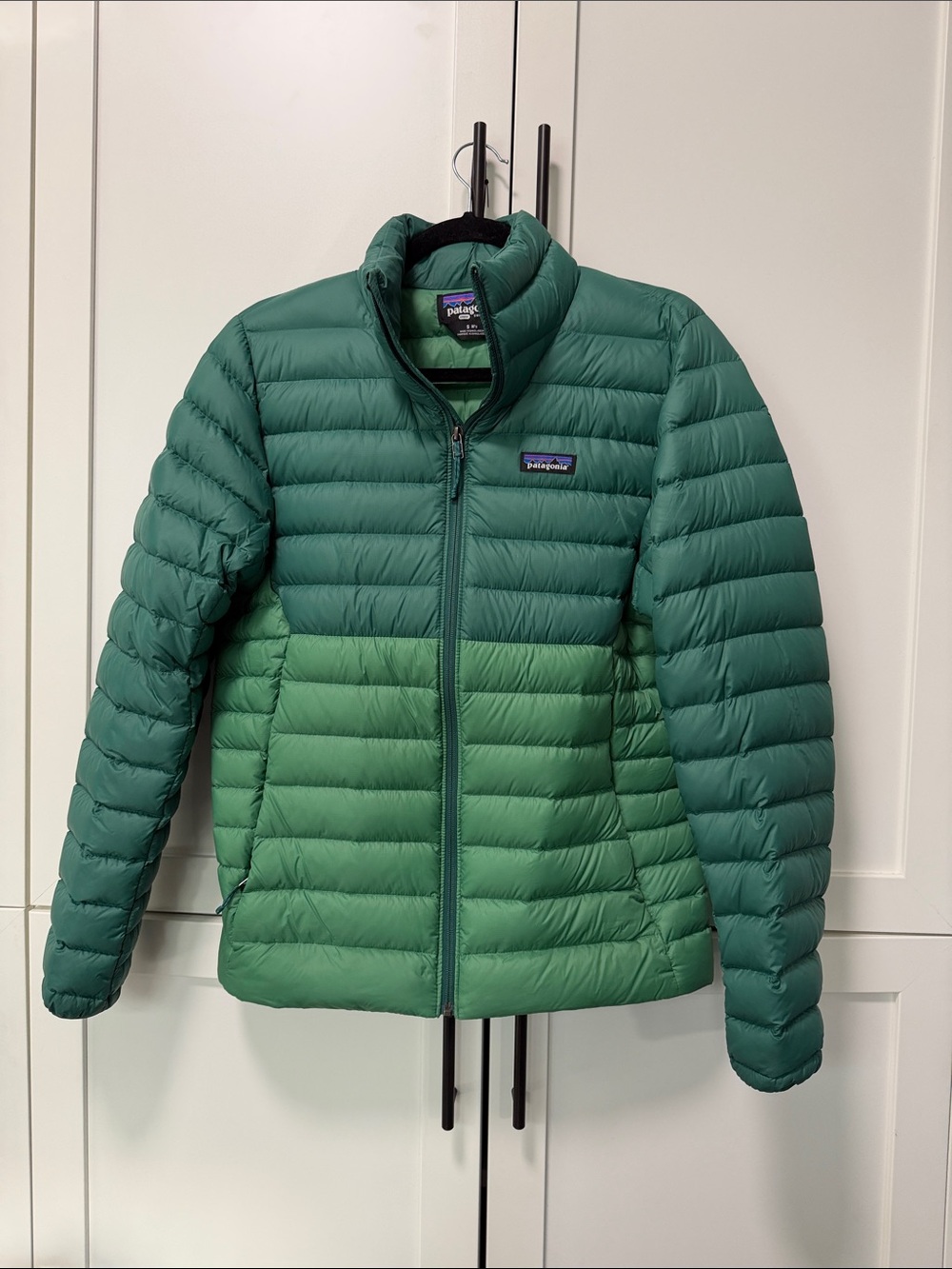 Patagonia men’s Two-Tone Green Down Sweater Jacket